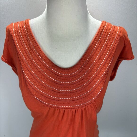 BODEN Women’s Y2K Orange Embroidered Tee Shirt Top US 6 Scoop Neck 90s Fitted - Picture 3 of 10